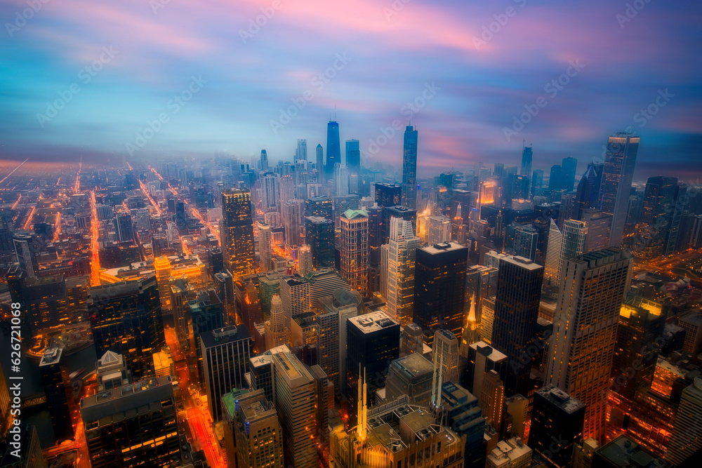 Wall mural chicago skyline at night, il,