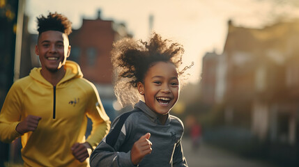African American girl and brother  with beautiful smile . couple having fun outdoors. AI Generated. 