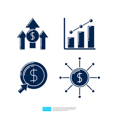 Investment Growth Dollar Rate Increase, Business Growing Chart, pay per click, Financial Network Money Distribution. SEO Search Engine Optimization and internet marketing advertising glyph icon set