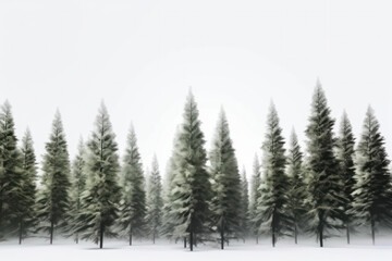 A tranquil winter landscape with a row of trees covered in snow, creating a picturesque scene. AI Generative.