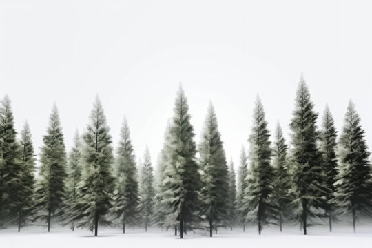 A tranquil winter landscape with a row of trees covered in snow, creating a picturesque scene. AI Generative. © sorapop