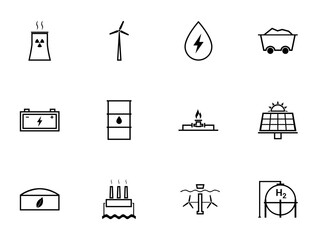 Energy Sources & Electricity Generation Line Art SVG icon set - obrazy, fototapety, plakaty