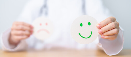 Doctor show Happy smile face paper, Mental health Assessment, Psychology, Health Wellness, Positive...
