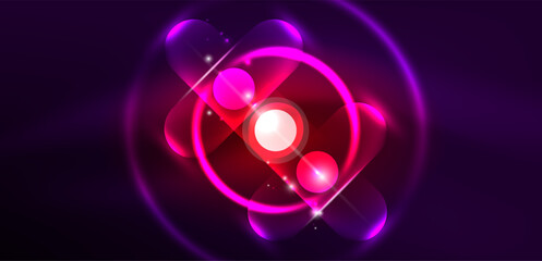 Abstract glowing neon light techno circles background