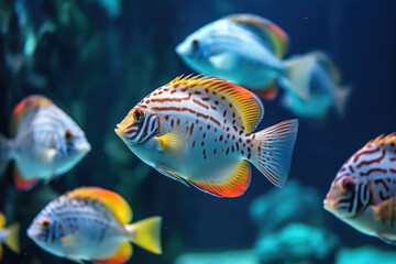 Fototapeta premium Colorful tropical fish swimming in ocean, generative AI 