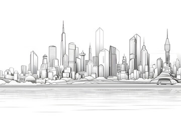 city skyline line drawing colouring page