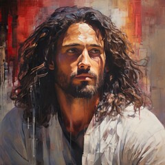 Ethnic Christ Vibrant Emotive Modern Oil Painting-Style Portrait of Jesus