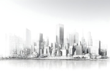 Fototapeta na wymiar city skyline wireframe line drawing illustration