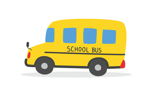 School bus clipart. Simple yellow school bus flat vector illustration clipart cartoon style, hand drawn doodle. Teacher, students, classroom, school supplies, back to school concept
