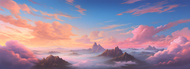 Naklejka premium sunset clouds in the mountains illustration