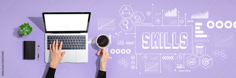 Poster skills theme with person using a laptop computer