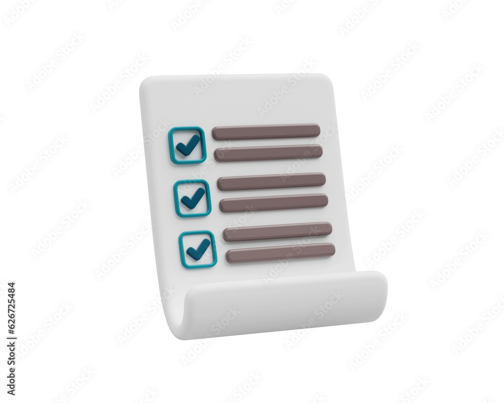 Poster document checklist application form checkbox clipboard sign or symbol 3d background illustration
