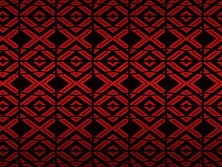 High contrast red and black glossy stripes background. Luxurious batik ornament. Abstract technology graphic banner design. Vector corporate background.