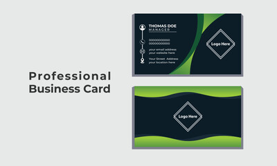 Modern and Clean Creative Business Card  Template- with black and green, Double-sided business card template.