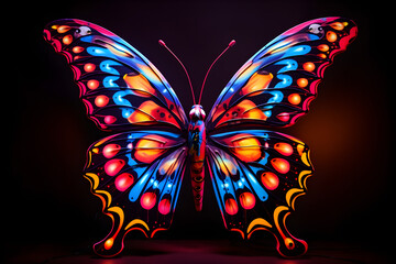 colourful neon glowing butterfly on a black background