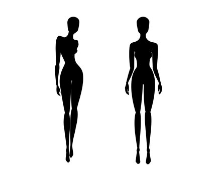 Woman body silhouettes fashion collection. Female mannequin for front view fashion designs. Vector illustration isolated in white background