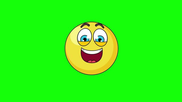 A laugh yellow emoji emoticon face on a green background, loop animation
