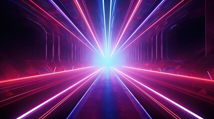 eon light tunnel with red and neon rainbow lights, in the style of rustic futurism, violet and aquamarine, high-angle, vintage aesthetics, poster, unreal engine 5, large canvas format