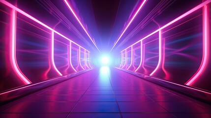 eon light tunnel with red and neon rainbow lights, in the style of rustic futurism, violet and aquamarine, high-angle, vintage aesthetics, poster, unreal engine 5, large canvas format