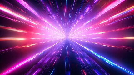 Fototapeta premium eon light tunnel with red and neon rainbow lights, in the style of rustic futurism, violet and aquamarine, high-angle, vintage aesthetics, poster, unreal engine 5, large canvas format