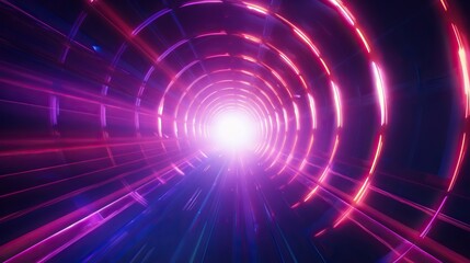 Fototapeta premium eon light tunnel with red and neon rainbow lights, in the style of rustic futurism, violet and aquamarine, high-angle, vintage aesthetics, poster, unreal engine 5, large canvas format