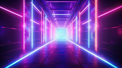 eon light tunnel with red and neon rainbow lights, in the style of rustic futurism, violet and aquamarine, high-angle, vintage aesthetics, poster, unreal engine 5, large canvas format