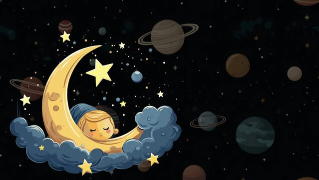 lullaby sleeping video for kids, baby boy sleep on the moon looping