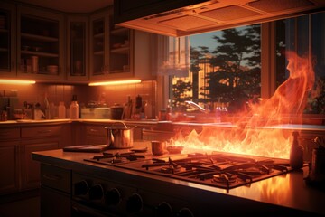 Accident, fire in the kitchen