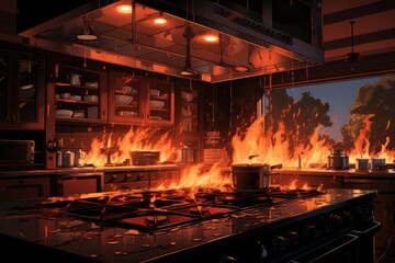 Accident, fire in the kitchen