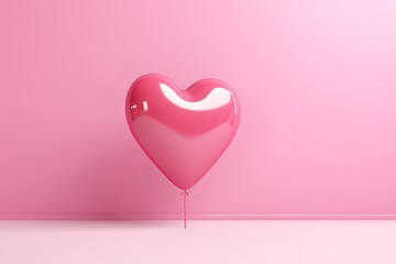 Pink Heart Balloon on Romantic Pink Background with Copy Space, Generative AI