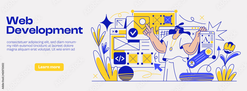 Poster web design and development. flat vector illustration isolated on white background