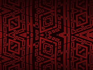 High contrast red and black glossy stripes background. Luxurious batik ornament. Abstract technology graphic banner design. Vector corporate background.