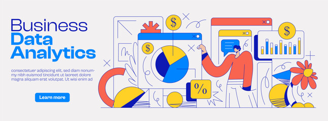 Fototapeta premium Market research data analysis, analyze business data or financial report, SEO analytics or profit and earning concept. Vector illustration