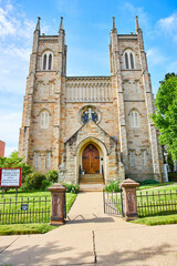Fototapeta na wymiar Vertical of front entrance to St. Pauls Episcopal Church in Mount Vernon