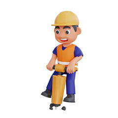 3d render cute construction workers activities