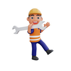 3d render cute construction workers activities