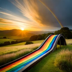 rainbow bridge over river generated by AI technology