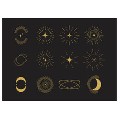 Fototapeta premium Collection of different gold sparkles icons. 