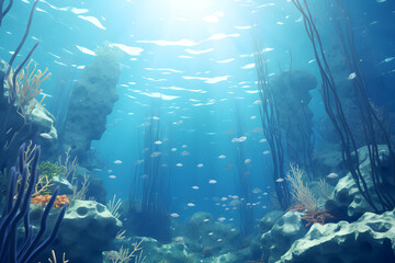 Illustration of a underwater coral reef scene - 3D rendered