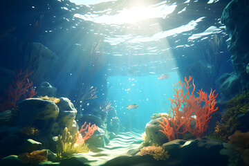 Illustration of a underwater coral reef scene - 3D rendered