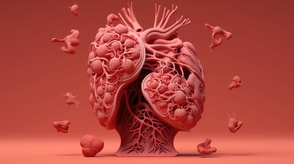 3D illustration of the human organ systems, Human internal organs. Anatomy. Nervous, circulatory, digestive, excretory, urinary,and bone systems. Medical education concept, Generative AI illustration