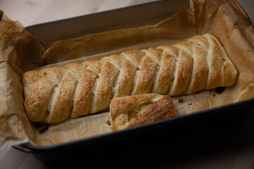 Fresh baked braided apple puff pastry