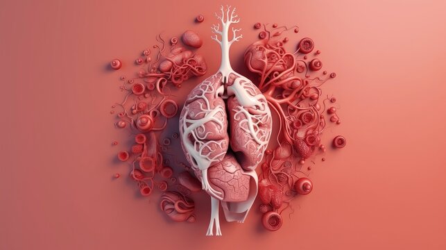 3D illustration of the human organ systems, Human internal organs. Anatomy. Nervous, circulatory, digestive, excretory, urinary,and bone systems. Medical education concept, Generative AI illustration