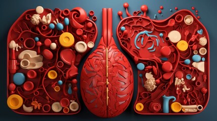 3D illustration of the human organ systems, Human internal organs. Anatomy. Nervous, circulatory, digestive, excretory, urinary,and bone systems. Medical education concept, Generative AI illustration
