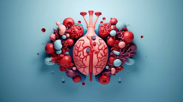 3D illustration of the human organ systems, Human internal organs. Anatomy. Nervous, circulatory, digestive, excretory, urinary,and bone systems. Medical education concept, Generative AI illustration