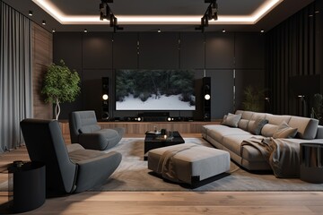 Modern Luxury Home Theater room. Generative AI