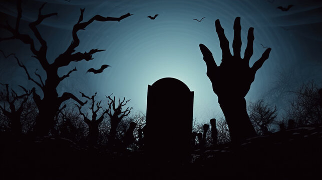 Zombie hand coming out of the grave, halloween background