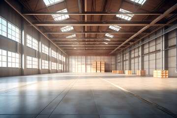 interior of an empty warehouse 3D rendered