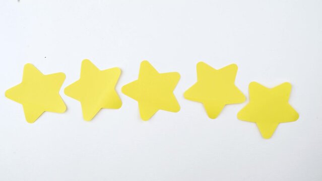 Yellow star shape paper sticker label set isolated on white background