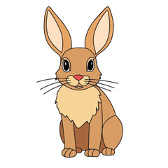 Cute hare isolated on white background. The hare is sitting. Cute eared rabbit from the side, in profile. Vector illustration in a flat style.